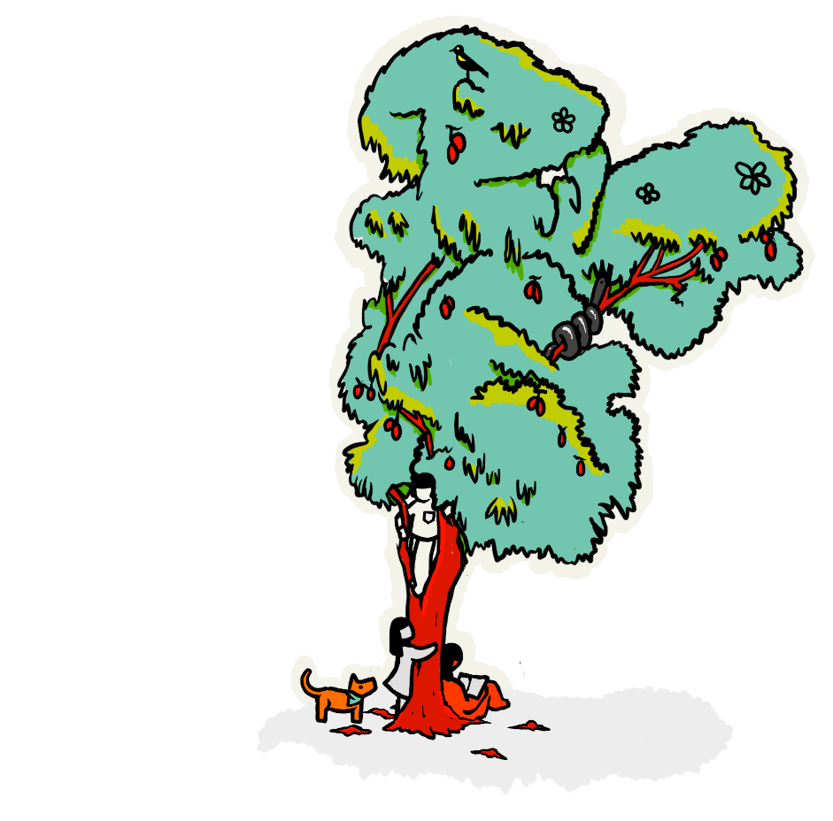 Árbol con nena y perrito